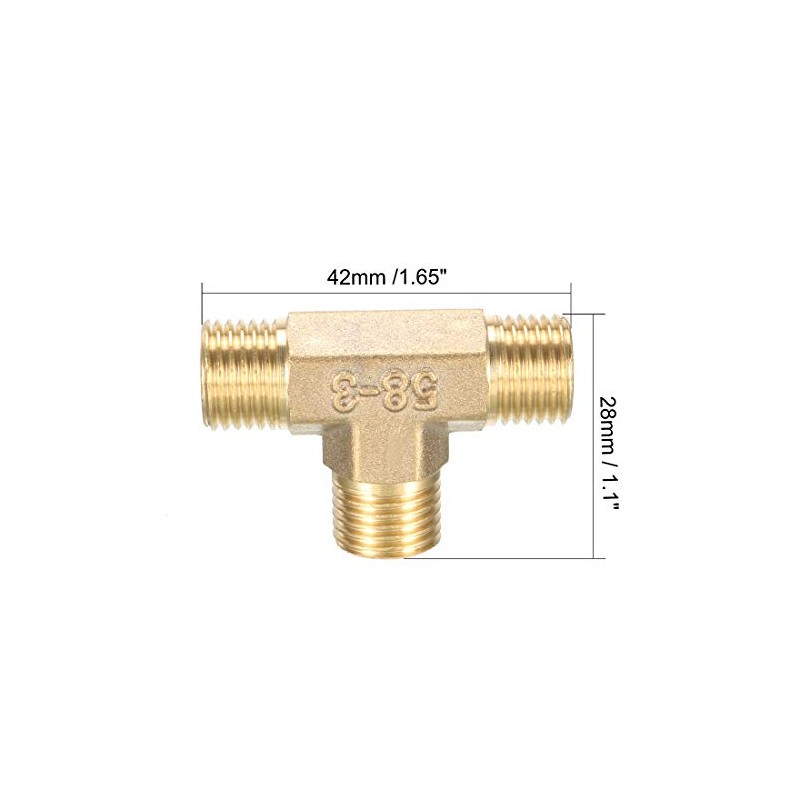 sourcing map Brass Tee Pipe Fitting 1/4 BSP Male Thread