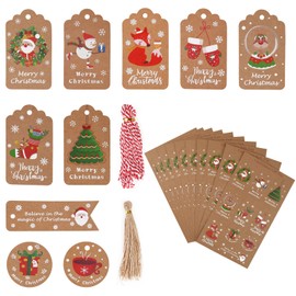 KUUQA 100 PCS Christmas Kraft Gift Tags Xmas Gift Tags Paper Tags Hang Label with String for Christmas DIY Crafts Decorations