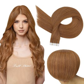 Full Shine Tape Hair Extensions Real Human Hair Color 330 Auburn Tape in Human Hair Extensions 24 Inch Hair Extension Tape ins 50G Invisible Human Hair Extension 20Pcs Remy Hair