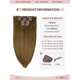 LOVELINE Clip in Hair Extensions Real Human Hair, 100% Remy Human Hair Extensions Clip Ins for Women, 7Pcs 12Inch 85g, Chocolate Brown