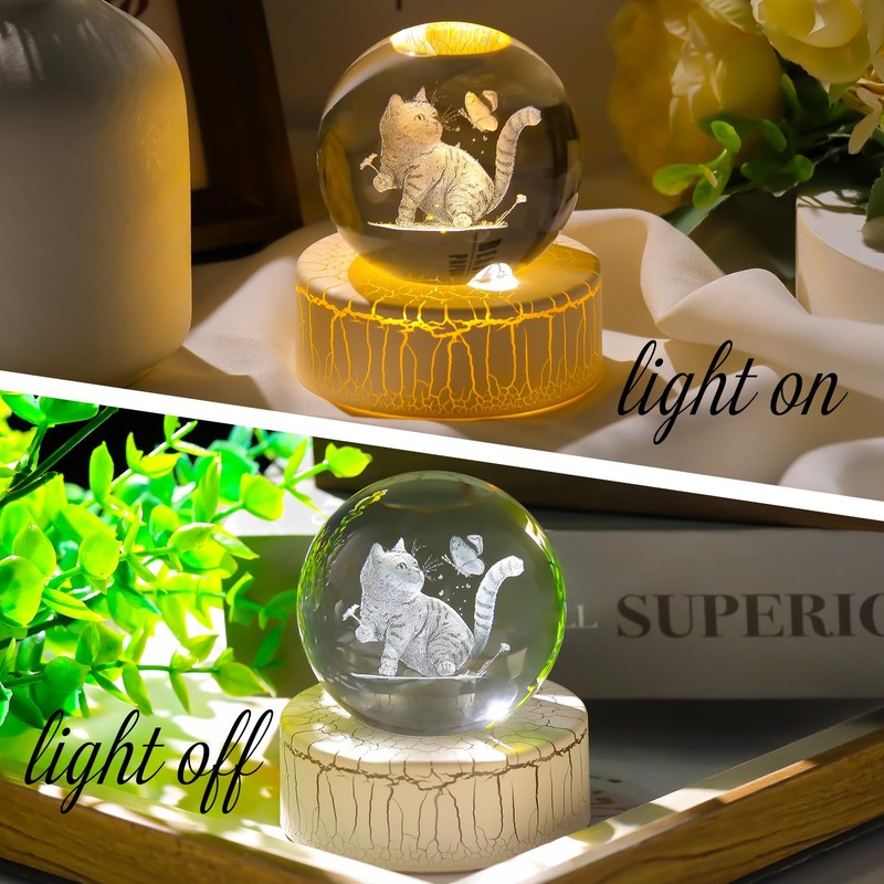 2.36in. 3D Cat Themed Crystal Ball Gifts for Women Cat