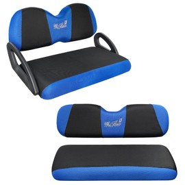 WEIMELL Golf Cart Seat Covers Front and Rear Set Fit for Club Car Precedent Club Car Tempo Yamaha G29 Front Seat Cushion and Aftermarket Universal Back Seat Cushion Covers Black&Blue
