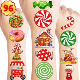 96 PCS Cute Candyland Candy Land Temporary Tattoos Theme Birthday Party Decorations Supplies Favors Decor Stickers Tattoo Gifts for Kids Girl Boys Games School Rewards Prizes Christmas Xmas Carnival