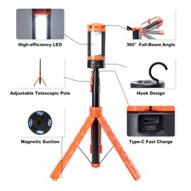 MUMTOP Camping Light with Tripod, Rechargeable LED Work Light, 2500 Lumen