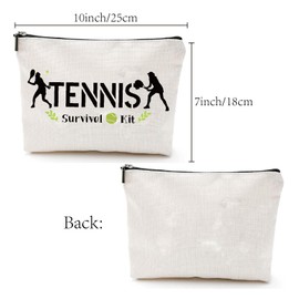 CREATCABIN Tennis Survival Kit Bag Tennis Makeup Bag Polycotton Cosmetic Multi-Purpose Bags with Zipper Sport Work Travel Canvas Pouch Bags for Tennis Team Teacher Women Gifts 10 x 7 Inch, Tennis,
