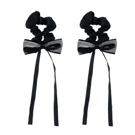 Leadigol 2 Pieces Black Bow Rhinestone Scrunchie,Rhinestone Ponytail Holder, Elastic Hair Ties Ponytail Holders,Bow Hair Ropes Hair Accessories for Women Girls