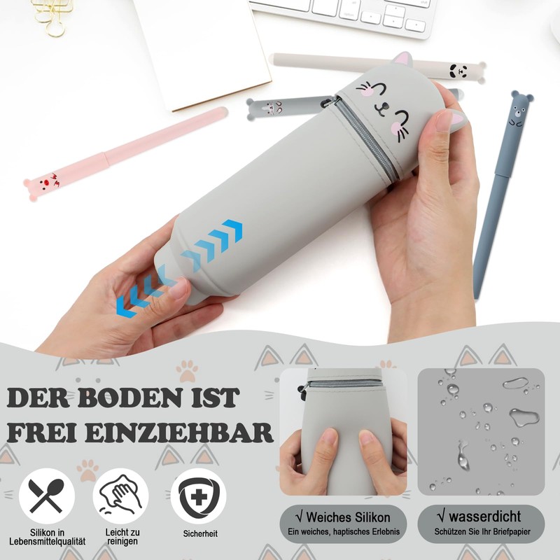 Solivive Kawaii Pencil Case, gray, Cute animal style