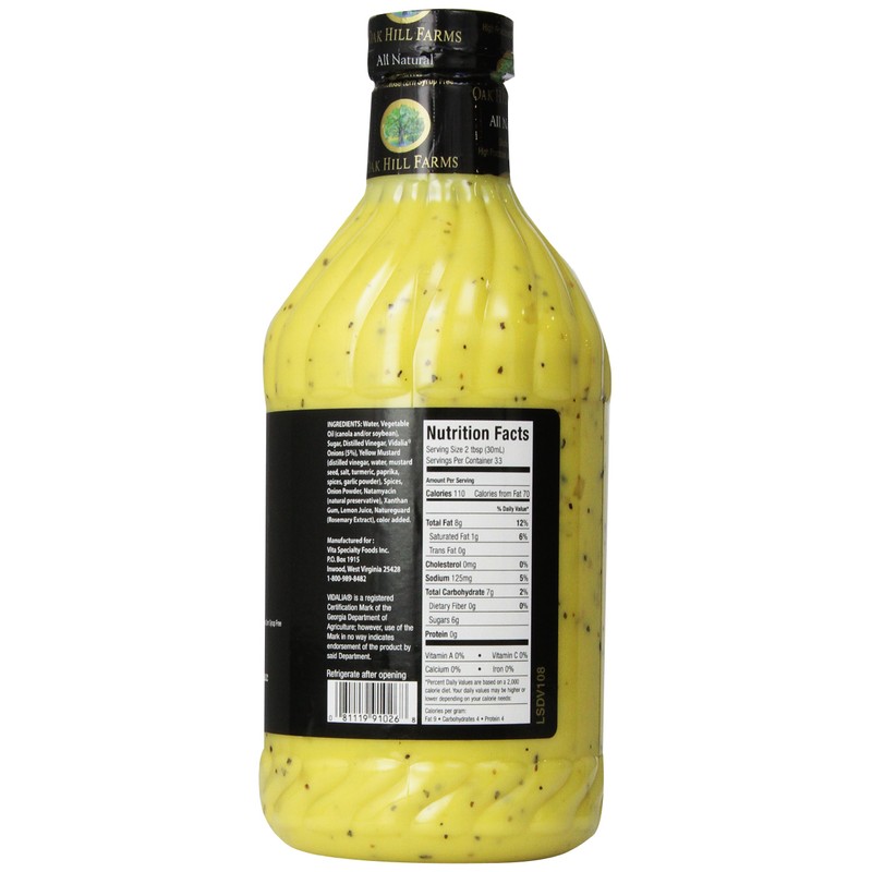 Oak Hill Farms Vidalia Onion Vinaigrette Single Bottle, 33.8 Oz