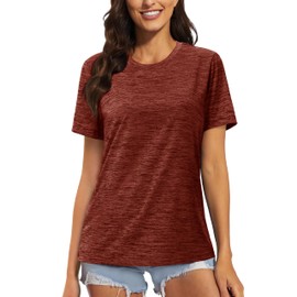 MAGCOMSEN Women's Workout Shirts Athletic Crew Neck Tops Breathable Running Yoga Moisture Wicking Tees Dark Orange, M