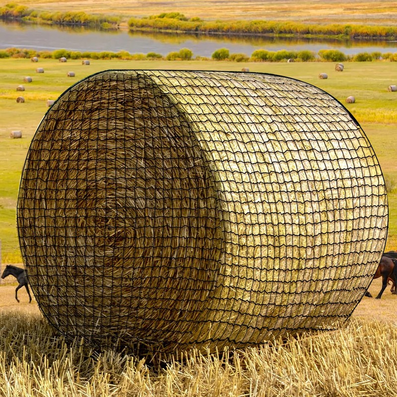 NizHome Round Bale Hay Net, 6x6FT Knotless Hay Nets for