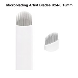 20pcs Disposable Microblading Blade U24 Nano 0.15mm Diameter U-Shaped Microblades 24u .15mm Agujas Microblading 24 Needle (U24-0.15mm)