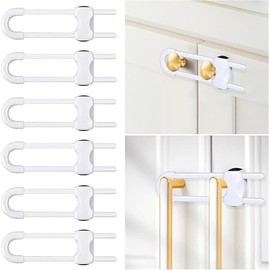 6 Packs Sliding Cabinet Locks, Modacraft Baby Proofing U-Shaped Child Safety Latches Adjustable White Locks for Handles Knobs Drawers Closet Cupboard