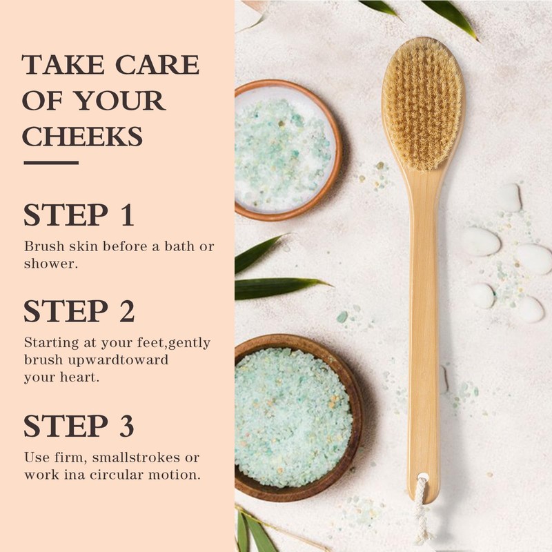 Bamboo Long Handle Back Scrubber Brush,Dry Body Scrubber for Dry