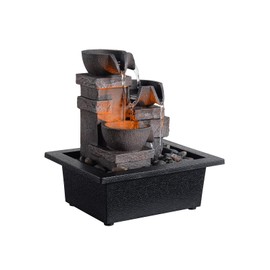 MAOCHI Indoor Fountain 3-Bowl Rockery Soothing Sound Tabletop Fountains Home/Office Decor with Natural River Rocks LED Lights Automatic Watering Pump(22044A)