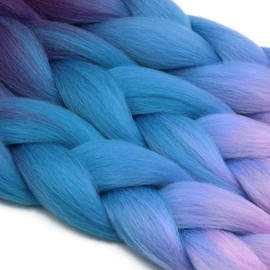 Cybelleza 24inch Jumbo Braids Hair Extensions Ombre Braiding Hair Synthetic 3Pieces/lot Crochet Twist High Temperature African Box Braids (Purple&Lake Blue&Light Purple)