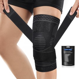 Lexniush Knee Support for Men/Women, Compression Knee Support with Adjustable for Arthritis, Meniscus Tear, ACL, Knee Pain, Knee Braces, Right / Left Bandage Knee for Running, Sports, Black, XL