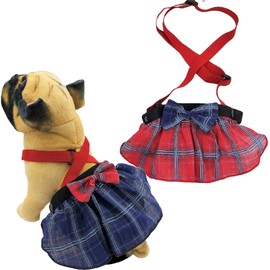 FunnyDogClothes Pack of 2 Dog Skirt Female Diapers with Suspenders for Small and Large Pet 100% Cotton Plaid Tartan Blue Red (M/L: Waist 13" - 22")
