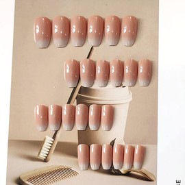 Bufenia 24 Pieces Shiny Acrylic Coffin Ballarina False Nails Gradient Brown False Nails for Women