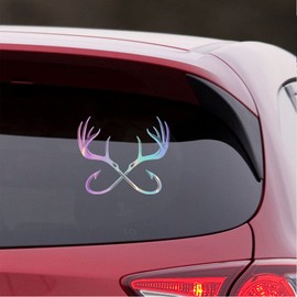 NBFU Decals Deer Fishing Hunting Horns Hooks 1 (Holographic Opal Purple) (Set of 2) Premium Waterproof Vinyl Decal Stickers Laptop Phone Accessory Helmet Car Window Bumper Mug Tuber Cup Door Wall