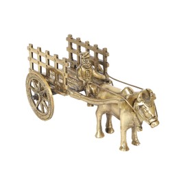 Two Moustaches 6 Inches Brass Bullock Cart Showpiece, Brass Showpices for Home Decor, Aesthetic Room Decor, Corner Shelf Showpieces, Standard, Pack of 1