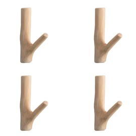 Belvanr Wooden Hooks, Pack of 4, Natural Wooden Coat Hooks, Natural Wood Wall Hooks, Vintage Wooden Coat Hooks, Wall Mounted, Wooden Coat Rack, Wood for Bedroom