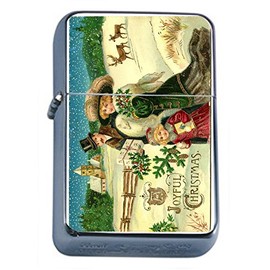 Perfection In Style Silver Flip Top Oil Lighter Vintage Christmas Design 006