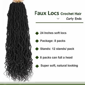8 Packs Soft Locs With Curly Ends 24 Inch Goddess Faux Locs Crochet Braids Boho Crochet Locs Hair for Women Crochet Dreads (24inch(pack of 8), 2#)
