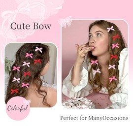 CAVETEE Bow Hair Clips for Girls, Small Cute Mini Hair Bows Kawaii Braiding Barrettes Women and Girls' Ribbon Bowknots Hair Accessories (Hot Pink Pink
