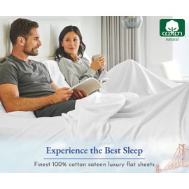 Twin Size Flat Sheet, Soft 100% Cotton Sheet, 400 Thread Count Sateen, Cooling & Breathable Bed Sheets, White Top Sheet, Twin Sheets, Single Twin Flat Sheet Only (Bright White)