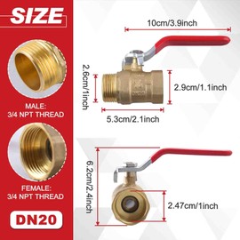 LEONTOOL Brass Ball Valve, 3/4" Female to Male Thread, Pipe Fittings, Brass Ball Valve Shut-off Switch, Brass Ball Valve Shut-off Switch, Locking Ball Valve, Drain Cock, Water Pipe Valve, Air Line