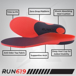 Run 619 MFM Performance Insoles | Supportive Arch | Cushioned Heel | Zero Drop Platform | Trim-to-Fit | for Running, Walking & Training