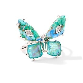 Kendra Scott Womens Bianca Butterfly Cocktail Ring Silver Bright Aqua Mix 6 One Size