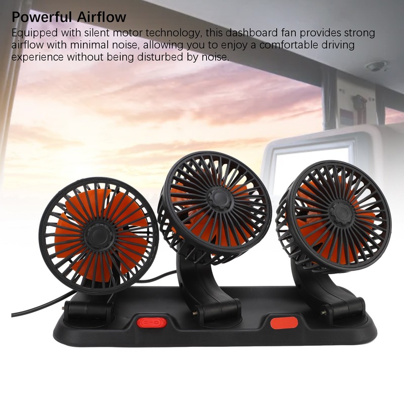Three Head Car Fan 2 Speed Adjustable 360 Degree Rotation