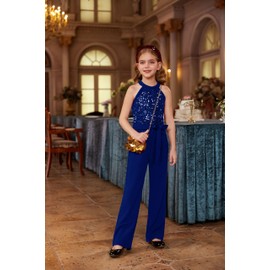GRACE KARIN Blue Romper Size 8-10 Fashion Sequin Costumes Fashion Formal Romper Kids Overall