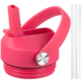 Straw lid for Yeti Rambler 18 26 36 64 oz, Lid with Straws and Flexible Handle, Replacement Cap for Yeti 18oz 26oz 36oz 64oz Rambler Water Bottle Straw Cap, Tropical Pink