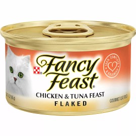 Purina Fancy Feast Flaked Canned Adult Wet Cat Food, 3 oz, 24 Cans  - Tuna & Chicken - 24 Cans