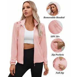 Women's UPF 50+ Sun Protection Athletic Jacket Pockets Long Sleeve Lightweight Cooling Shirts Hiking Outdoor, 1# Pink, X-Large
