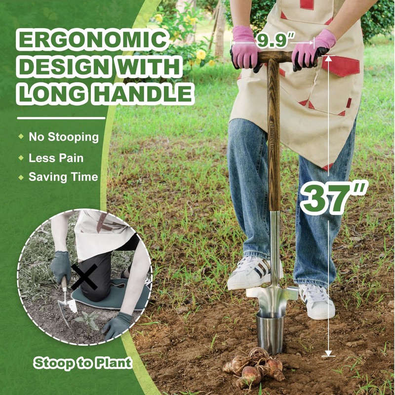 Long Handled Bulb Planter Tool, 37'' Bend-Proof Stainless Steel Bulb