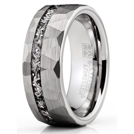 Metal Masters CO. Men's Tungsten Carbide Ring Hammered Meteorite Wedding Band 8MM Silvertone Black