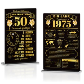 Putuo Decor Birthday Board 50 Years & Vintage 1975 - Retro Anniversary Gift Set for Men and Women