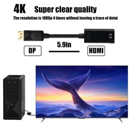 XINXINGDINGSHENG 4K DP to HDMI Adapter 4K High Resolution DP to HDMI Converter, DP Male to Hdmi Female Adapter Cable Compatible with Laptop Desktop HDTV Monitor Projector