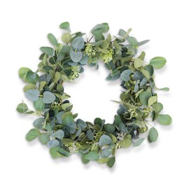 HomeKaren Eucalyptus Wreaths for Front Door 22", Handmade Green Leaves Wreath for Summer, Spring and All Seasons, Greenery Floral Wreath for Wall and Outside