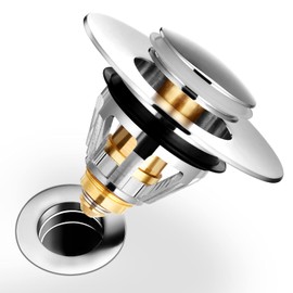 Homonic Universal Drain Fitting Sink & Bathtub Pop Up Anti-Blocked with Basket, Plug Sink Made of Pure Copper, Drain Plug Drain Valve with Double Seal for Diameter 34 ~ 38 mm
