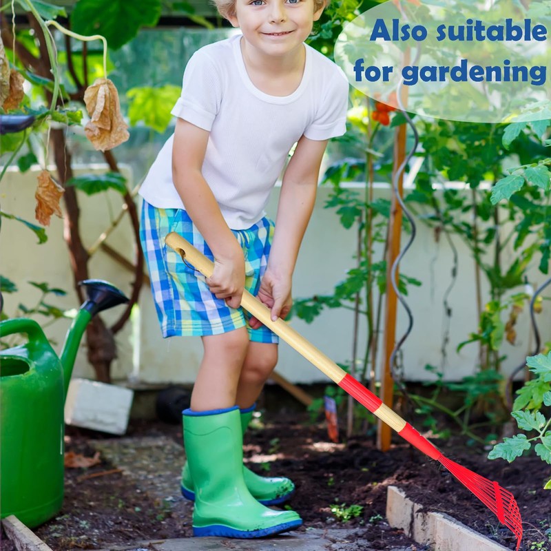 Xifando Kids Leaf Rake -Small Wooden Handle Leaf Rake with