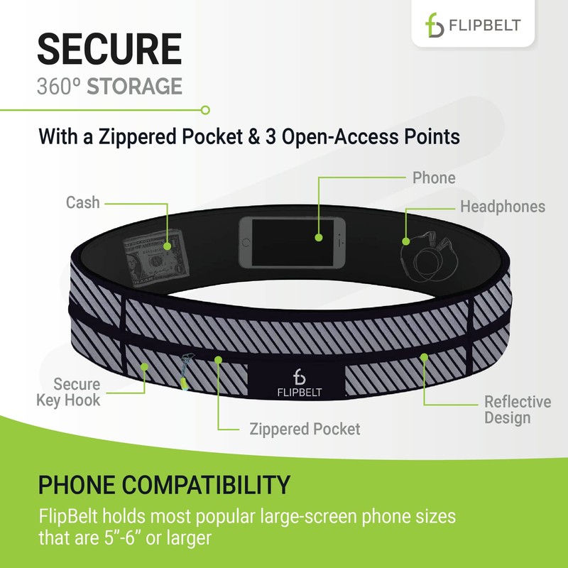 FlipBelt Cremallera, negro reflectante, extra pequeño