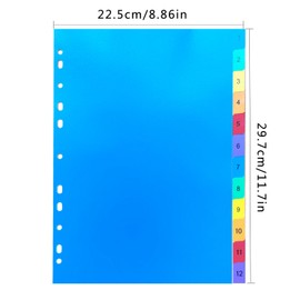Pack of 5 Index Dividers for A4 Folders 1-12, Coloured Dividers for A4 Folders Made of PP with Number 1-12 Index, Folder Dividers A4