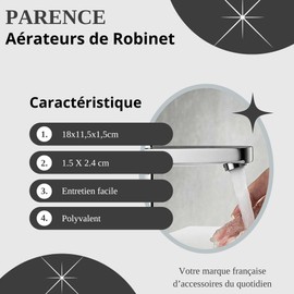 PARENCE. - Set of 2 Chrome Stainless Steel Faucet Aerators with Gaskets - Water Saving Kitchen Bathroom