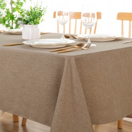 DWCN Rectangle Faux Linen Tablecloth - Textured Waterproof Spill-Proof Wrinkle and Stain Resistant Table Cloth Decorative Fabric Farmhouse Table Cover for Kitchen Dining Party, 54 x 80 Inch, Khaki