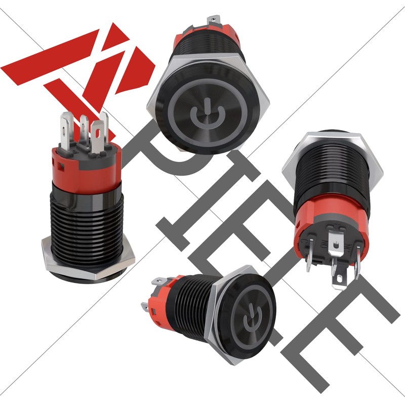 APIELE 16mm Latching Push Button Switch 0.63" 12V Power Symbol