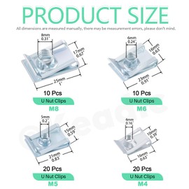 Keadic 60 Pce Auto Car U-Clip, U Nut Kit Set,U-Shaped Nut M4 M5 M6 M8, U-nut Clip Assortment Auto Car Speed Fastener Nuts with Store Box, for Dash Door Panel Interior, Automobile Motorcycle